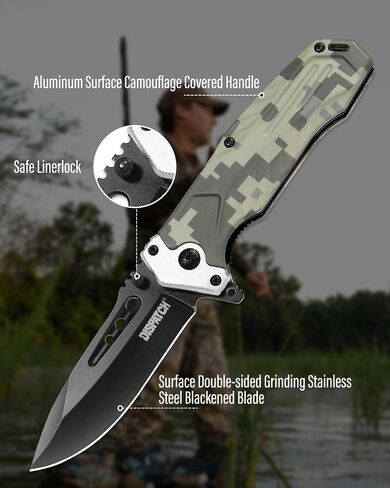 Dispatch Tactical Hunting Knife Set - 2 Piece, 8.5" Fixed Blade Gut Hook Bowie Knife & 4.5" Folding Pocket Knife with Sheath - Survival Gear for Men, Full Tang Camo Handle Hunting Essentials in Kuwait