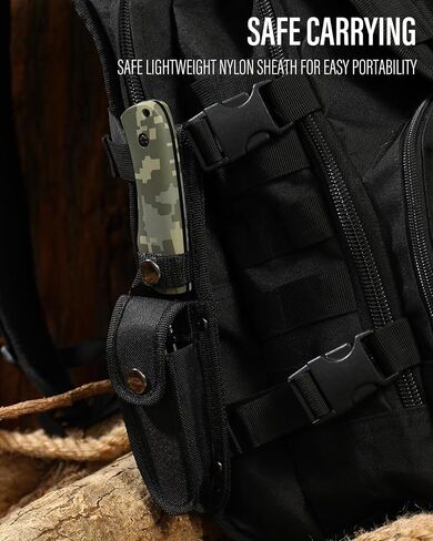 Dispatch Tactical Hunting Knife Set - 2 Piece, 8.5" Fixed Blade Gut Hook Bowie Knife & 4.5" Folding Pocket Knife with Sheath - Survival Gear for Men, Full Tang Camo Handle Hunting Essentials in Kuwait
