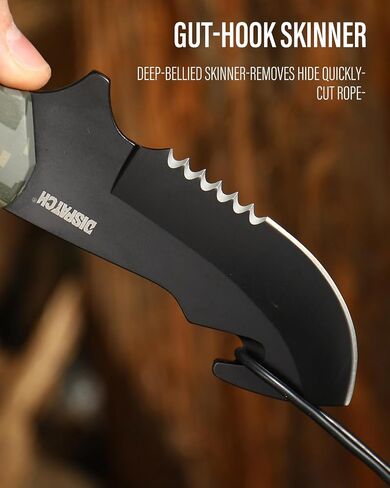 Dispatch Tactical Hunting Knife Set - 2 Piece, 8.5" Fixed Blade Gut Hook Bowie Knife & 4.5" Folding Pocket Knife with Sheath - Survival Gear for Men, Full Tang Camo Handle Hunting Essentials in Kuwait