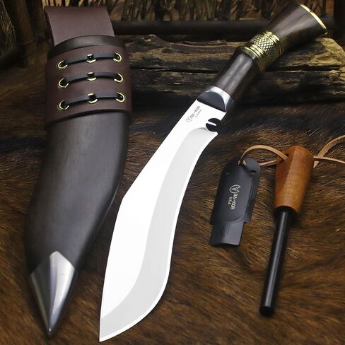 BA-KOR 13in 6mm Bushcraft Survival Knife with Fire Starter,9CR18MOV Fixed Blade Camping Knife,Full Tang Outdoor Hunting Knife in Kuwait