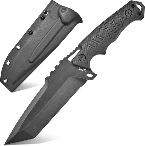 Gtkii GTK39 Fixed Blade Knife AUS-10 Steel Blade Full Tang Nylon Fiberglass Handle Compact Fix Knifes for Outdoor Camping Hunting with Kydex Sheath(Black) in Kuwait