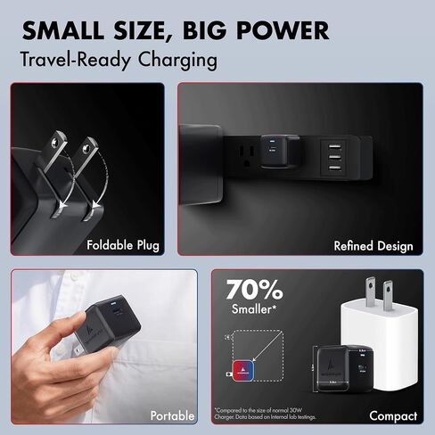 PD 20W & PD 30W GaN Charger, Type-C Fast Charger Compatible for iPhone 17/16/16 Pro Max/15 Series/iPad Pro, Smartphones & Tablets, QC 3.0,Compact Foldable Plug Design, Smart Power Delivery in Kuwait