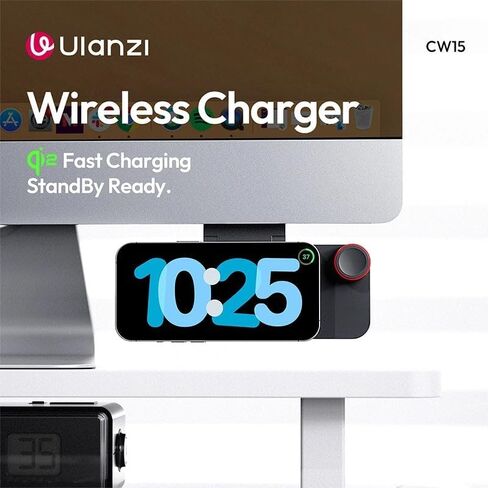 CW15 Wireless Charger with Qi2, Magnetic Monitor‑Clip Wireless Charger, Under-Monitor Setup, Always Ready at a Glance, Compatible with iPhone Standby Mode for Desktop Office Workspace in Kuwait