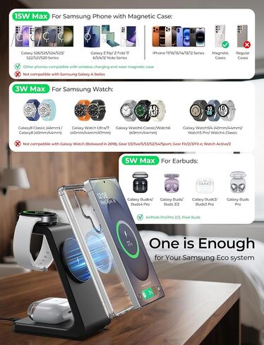 Magnetic Wireless Charger for Samsung, 3 in 1 Mag-Safe Charging Station for Galaxy Watch Ultra/8/7/6, Galaxy Watch Charger, Mag-Safe Charger for S26 Ultra S25 S24 S23 S22/ Z Fold7/ Flip7, Galaxy Buds in Kuwait