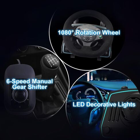 DOYO Gaming Steering Wheel with Pedals and Shifter, 1080° Racing Wheel with Hall Effect Pedals and Paddle Shifters, Vibration Feedback Steering Wheel Compatible with PC/PS4/Xbox One/Xbox Series X|S/PS3/Switch in Kuwait