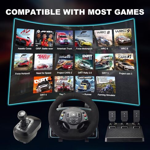 DOYO Gaming Steering Wheel with Pedals and Shifter, 1080° Racing Wheel with Hall Effect Pedals and Paddle Shifters, Vibration Feedback Steering Wheel Compatible with PC/PS4/Xbox One/Xbox Series X|S/PS3/Switch in Kuwait