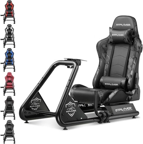 GTPLAYER Racing Simulator Cockpit with Bluetooth Speakers Adjustable Sliding and Reclining Racing Seat Ultra-Sturdy Alloy Steel Frame, Blue in Kuwait