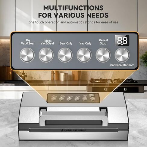 Powerful Suction Vacuum Sealer for Food, Vacapex Precision Vacuum Sealer Machine Pro, Dual Heat Seal, Dry & Moist Modes, One-Touch Operation, Built-In Cutter & Bag Storage, 2 Rolls & Hose Included in Kuwait