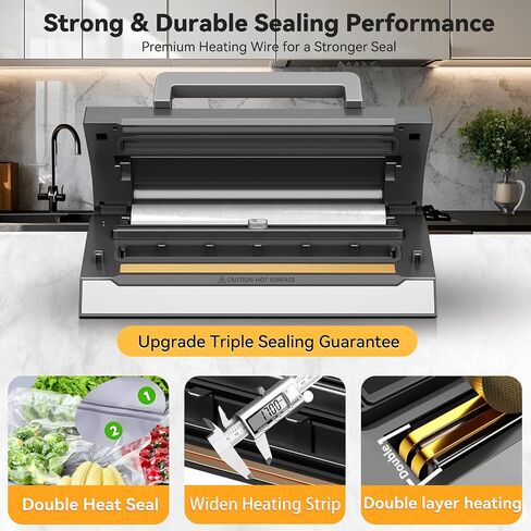 Powerful Suction Vacuum Sealer for Food, Vacapex Precision Vacuum Sealer Machine Pro, Dual Heat Seal, Dry & Moist Modes, One-Touch Operation, Built-In Cutter & Bag Storage, 2 Rolls & Hose Included in Kuwait