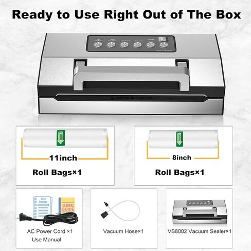 Powerful Suction Vacuum Sealer for Food, Vacapex Precision Vacuum Sealer Machine Pro, Dual Heat Seal, Dry & Moist Modes, One-Touch Operation, Built-In Cutter & Bag Storage, 2 Rolls & Hose Included in Kuwait