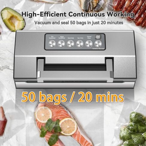 Powerful Suction Vacuum Sealer for Food, Vacapex Precision Vacuum Sealer Machine Pro, Dual Heat Seal, Dry & Moist Modes, One-Touch Operation, Built-In Cutter & Bag Storage, 2 Rolls & Hose Included in Kuwait