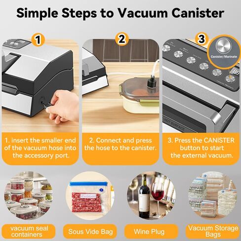 Powerful Suction Vacuum Sealer for Food, Vacapex Precision Vacuum Sealer Machine Pro, Dual Heat Seal, Dry & Moist Modes, One-Touch Operation, Built-In Cutter & Bag Storage, 2 Rolls & Hose Included in Kuwait