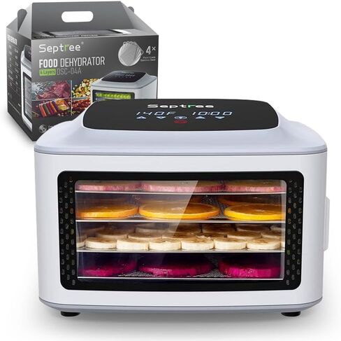 Compact Food Dehydrator, 4 Stainless Steel Trays Fresh Dryer Machine for Jerky Herbs Fruit Veggies Snacks, with Digital Timer | 190F Temperature Control, Great Size for Small Family in Kuwait