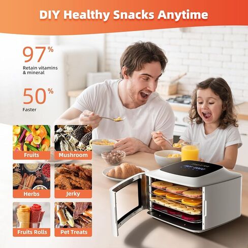 Compact Food Dehydrator, 4 Stainless Steel Trays Fresh Dryer Machine for Jerky Herbs Fruit Veggies Snacks, with Digital Timer | 190F Temperature Control, Great Size for Small Family in Kuwait