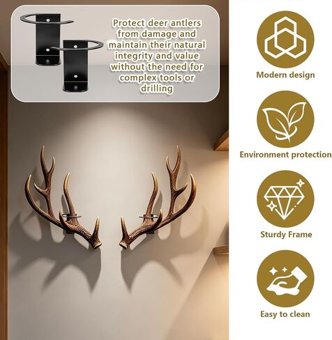 2 Pack Antler Shed Mount, Duty Metal Hanger for Elk/Moose Natural Sheds, Wall Mount Display Trophies Vertical & Horizontal Positioning Installation Perfect for Cabin and Rustic Decor in Kuwait