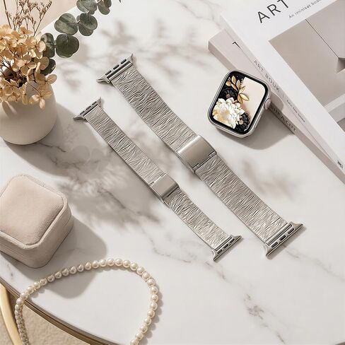 Textured Stainless Steel Mesh Strap Compatible with Apple Watch, Custom Metal Watch Band for Series 1-10 Ultra in Saudi Arabia