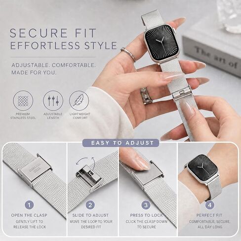 Textured Stainless Steel Mesh Strap Compatible with Apple Watch, Custom Metal Watch Band for Series 1-10 Ultra in Saudi Arabia