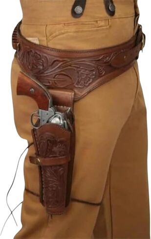 Full Grain Buff Leather Gun Belt Holster Old Western Cowboy Leather Pistol Revolver Holder Wild West Fast Draw Rig .22 .35/357 .44/.45 Caliber Fit for 6-9" Barrel in Saudi Arabia