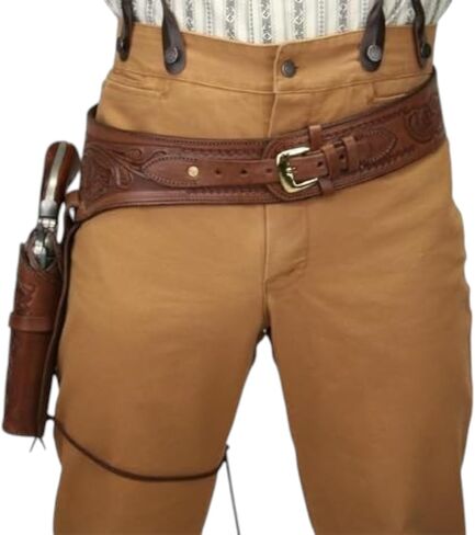 Full Grain Buff Leather Gun Belt Holster Old Western Cowboy Leather Pistol Revolver Holder Wild West Fast Draw Rig .22 .35/357 .44/.45 Caliber Fit for 6-9" Barrel in Saudi Arabia