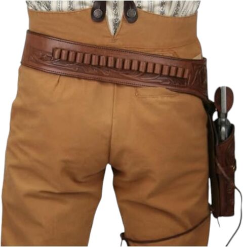 Full Grain Buff Leather Gun Belt Holster Old Western Cowboy Leather Pistol Revolver Holder Wild West Fast Draw Rig .22 .35/357 .44/.45 Caliber Fit for 6-9" Barrel in Saudi Arabia