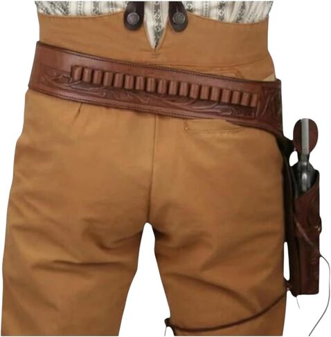 Full Grain Buff Leather Gun Belt Holster Old Western Cowboy Leather Pistol Revolver Holder Wild West Fast Draw Rig .22 .35/357 .44/.45 Caliber Fit for 6-9" Barrel in Saudi Arabia