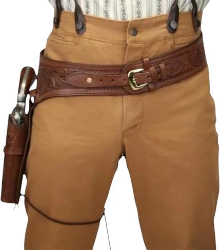 Full Grain Buff Leather Gun Belt Holster Old Western Cowboy Leather Pistol Revolver Holder Wild West Fast Draw Rig .22 .35/357 .44/.45 Caliber Fit for 6-9" Barrel in Saudi Arabia