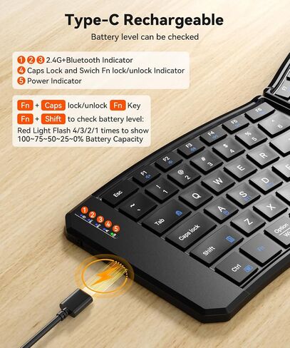 Ergonomic Foldable Keyboard, 3-Device Dual Mode 2.4G & Bluetooth in Kuwait