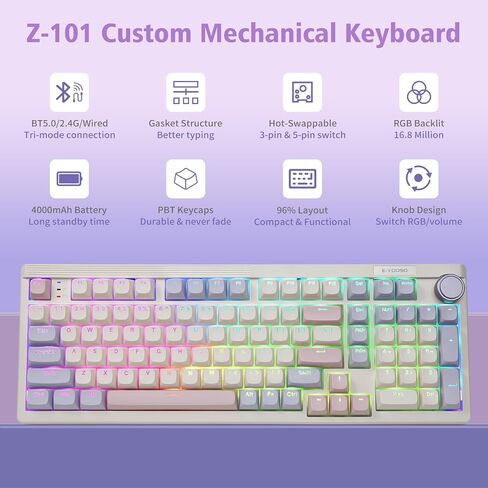 E-YOOSO 96% Wireless Mechanical Keyboard Creamy, RGB Backlit, White Pink in Kuwait