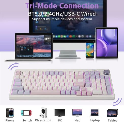 E-YOOSO 96% Wireless Mechanical Keyboard Creamy, RGB Backlit, White Pink in Kuwait