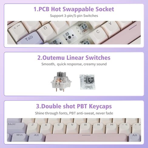 E-YOOSO 96% Wireless Mechanical Keyboard Creamy, RGB Backlit, White Pink in Kuwait