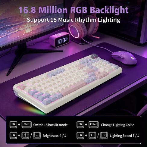 E-YOOSO 96% Wireless Mechanical Keyboard Creamy, RGB Backlit, White Pink in Kuwait