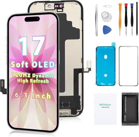 for iPhone 17 Screen Replacement 6.3' 【Not LCD, is Soft OLED】, 3D Touch Display Full Repair kit, Digitizer +Screen Assembly with Tools Set, Tempered Glass, Instruction in Kuwait