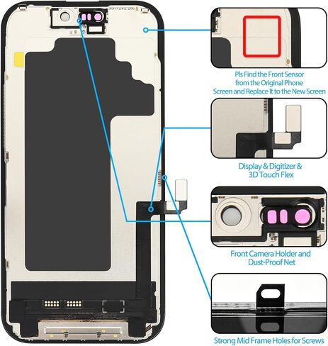 for iPhone 17 Screen Replacement 6.3' 【Not LCD, is Soft OLED】, 3D Touch Display Full Repair kit, Digitizer +Screen Assembly with Tools Set, Tempered Glass, Instruction in Kuwait
