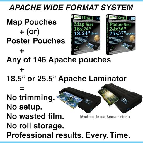 Apache Poster Size Laminating Pouches, 3 Mil, 10 Pack, Holds 24 x 36 Inch Projects (25 x 37 Inch Pouch Size), Thermal Laminator Compatible Laminating Sheets, Super Clear, Round Corners in Kuwait