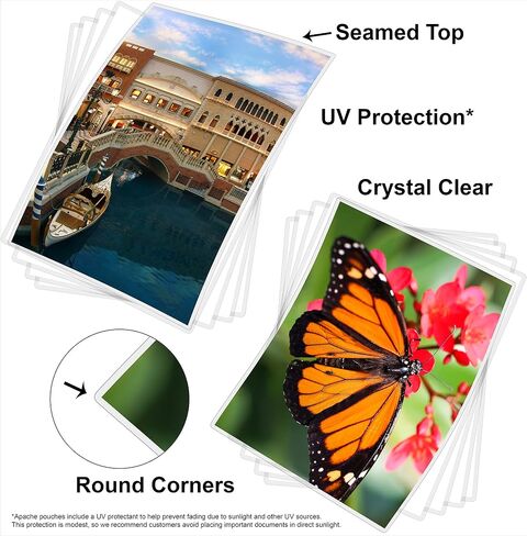 Apache Poster Size Laminating Pouches, 3 Mil, 10 Pack, Holds 24 x 36 Inch Projects (25 x 37 Inch Pouch Size), Thermal Laminator Compatible Laminating Sheets, Super Clear, Round Corners in Kuwait