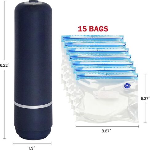 Portable food vacuum sealer,Handheld Vacuum Sealer, Compact Food Storage System, 15 Reusable Sous Vide Bags, for Kitchen, Home, BBQ, Travel& Storage in Kuwait