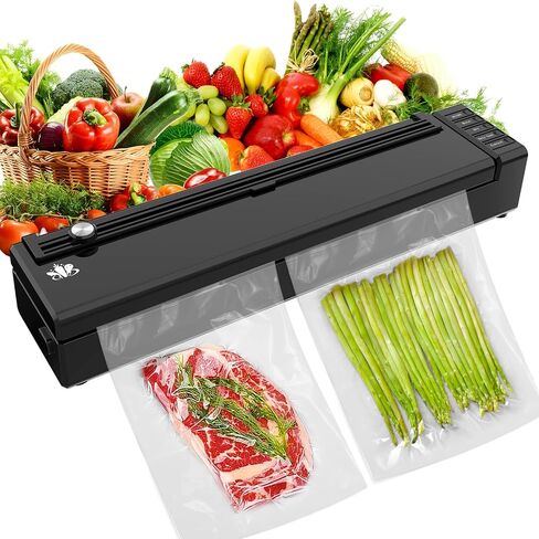 Vacuum Sealer Machine, Vacuum Sealer for Dry/Moist Food, Build in Cutter and Bag Storage, With External Suction Hose for Food Cans (Black) in Saudi Arabia