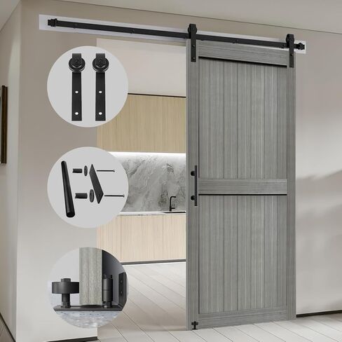 S&Z TOPHAND® 30in x 84in MDF Elephant Gray Barn Door with 5FT Sliding Door Hardware Kit, Solid Barn Door Slab Covered with Water-Proof PVC Surface, Simple Assembly is Required in Kuwait