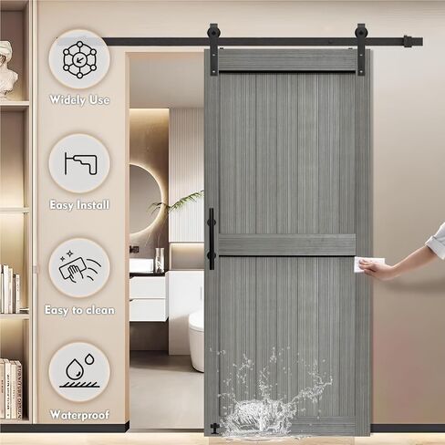 S&Z TOPHAND® 30in x 84in MDF Elephant Gray Barn Door with 5FT Sliding Door Hardware Kit, Solid Barn Door Slab Covered with Water-Proof PVC Surface, Simple Assembly is Required in Kuwait