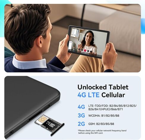 Topsand 8 Inch Tablet Android 15 Tablet with Sim Card Slot Uncloked Cellular Phone with 4G LTE Octa Core 12GB RAM 64GB ROM 2TB TF Expandable Tableta with Case in Kuwait
