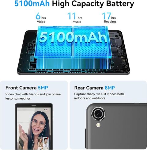 Topsand 8 Inch Tablet Android 15 Tablet with Sim Card Slot Uncloked Cellular Phone with 4G LTE Octa Core 12GB RAM 64GB ROM 2TB TF Expandable Tableta with Case in Kuwait