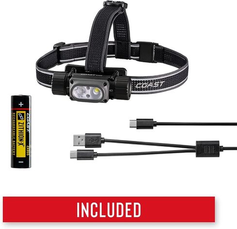 Coast WPH34R 2000 Lumen Waterproof Ultra Bright IP68 USB Rechargeable-Dual Power Headlamp, 6 Modes with Spot and Flood Beams, Black/Grey in Kuwait