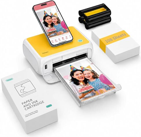 YOTON Photo Printer, Picture Printer with 108 Sheets (4"x6") & 2 Ink Ribbon, Support AR Video Printing, Wi-Fi Connection, Portable Photo Printer for iPhone/Android/Laptop (Yellow) in Saudi Arabia