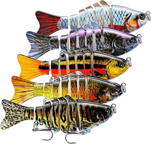 Keenjorika 5-Pack Fishing Lures Multi Jointed Fish Fishing Kits, Slow-Sinking Lifelike Segmented Swimbait Crankbaits, Realistic Swimming Action for Bass, Trout, Pike & Walleye – Freshwater & Saltwater in Kuwait