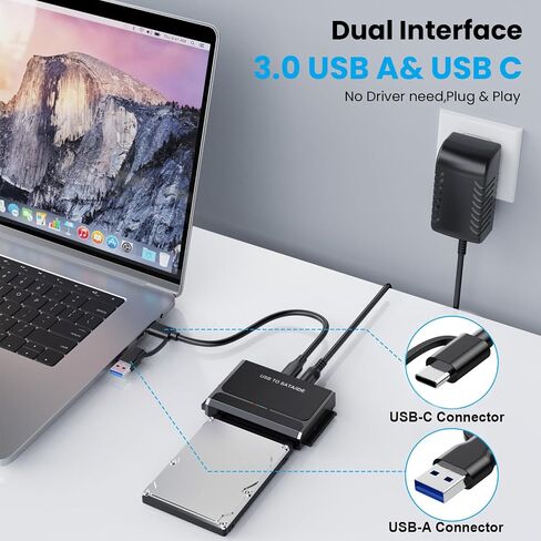 USB A&C to SATA/IDE Adapter for SSD HDD Hard Drive Reader with Power Supply in Kuwait