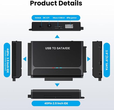 USB A&C to SATA/IDE Adapter for SSD HDD Hard Drive Reader with Power Supply in Kuwait