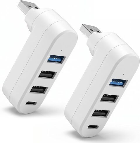 2 Pack 4-in-1 USB 3.0 Hub for Car with Rotation Multi-Port Adapter with 3 USB-Ports and 1 USB-C Port USB-Extender Compatible with Laptop/Table/Cellphone/Keyboard/Printer in Kuwait