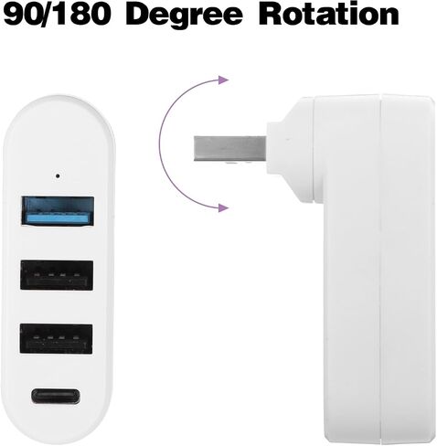 2 Pack 4-in-1 USB 3.0 Hub for Car with Rotation Multi-Port Adapter with 3 USB-Ports and 1 USB-C Port USB-Extender Compatible with Laptop/Table/Cellphone/Keyboard/Printer in Kuwait