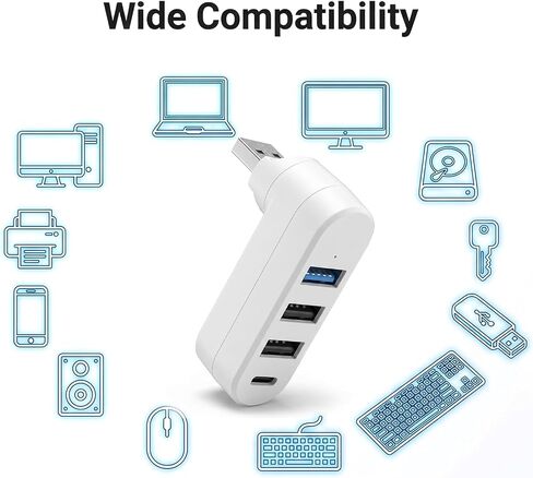 2 Pack 4-in-1 USB 3.0 Hub for Car with Rotation Multi-Port Adapter with 3 USB-Ports and 1 USB-C Port USB-Extender Compatible with Laptop/Table/Cellphone/Keyboard/Printer in Kuwait
