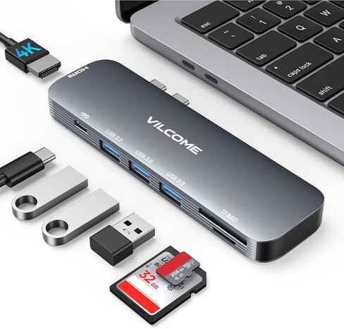 Vilcome USB C Adapter for MacBook Pro/Air M1 M2 M3 2023 2022 2021 2020 2019, 7-in-2 USB-C Hub MacBook Pro Accessories with Thunderbolt 3 PD Port, 4K@60Hz HDMI, 3 USB 3.0 Ports, TF/SD Card Reader in Kuwait